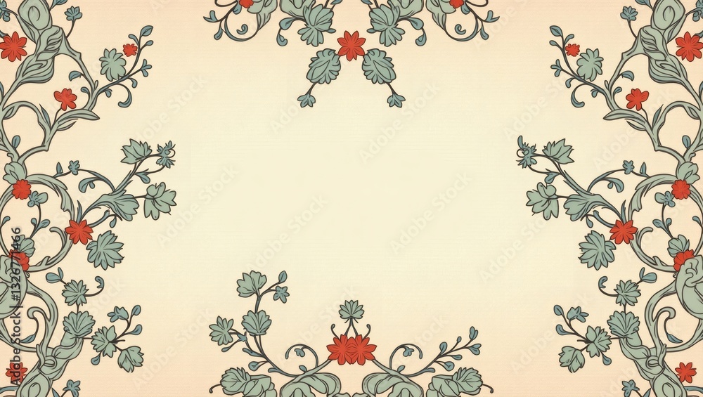 Poster elegant decorative floral border design with symmetrical pattern and copy space in the center