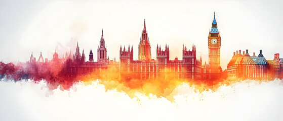 Obraz premium London skyline, watercolor sunset, travel