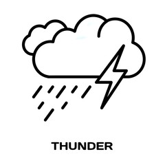 Thunderstorm Icon – Lightning and Rain Symbol editable stroke outline icon isolated on white background flat vector illustration, black outline, Pixel perfect