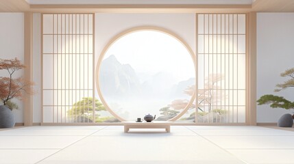 Japanese tea room interior landscape