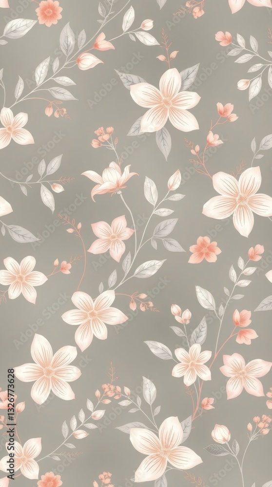 Poster a floral pattern featuring delicate flowers and leaves. The design is repeated across the image, creating a seamless and elegant background