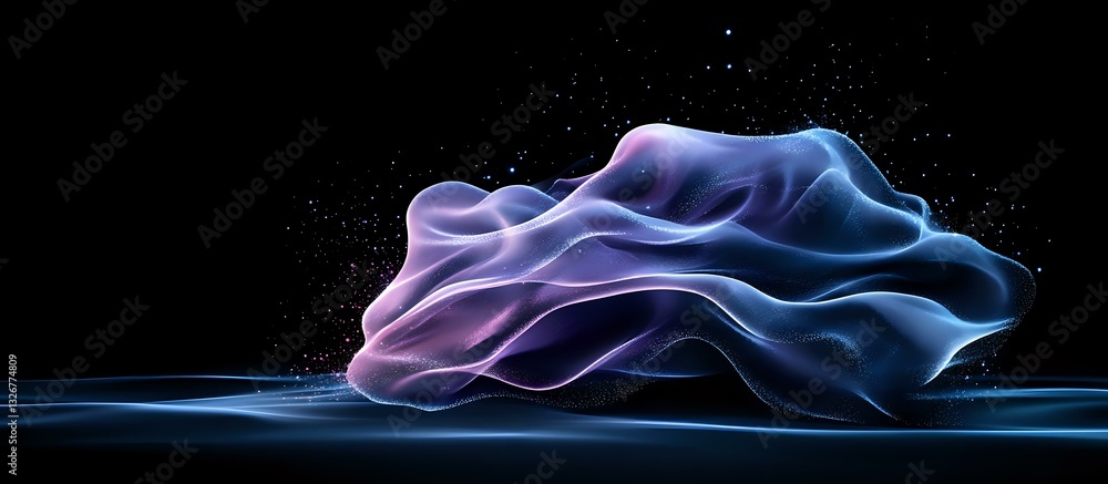 Aufkleber abstract flowing silk fabric in blue and purple colors floating on reflective surface against black 