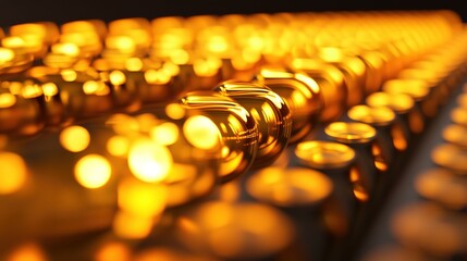 A row of wine bottles in focus, soft background blur; elegance and craftsmanship in every detail.
