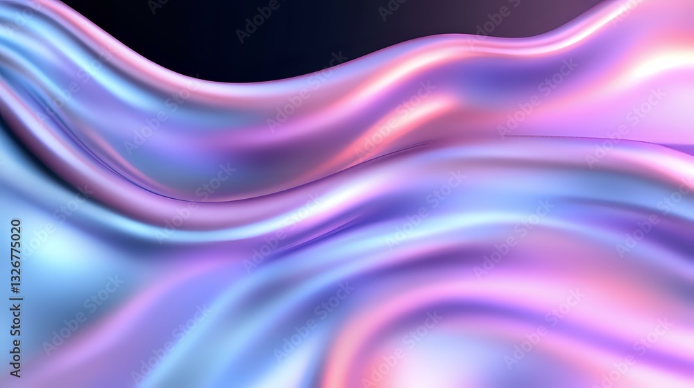 Poster smooth flowing abstract waves in holographic pink, purple and blue colors create dynamic motion effe