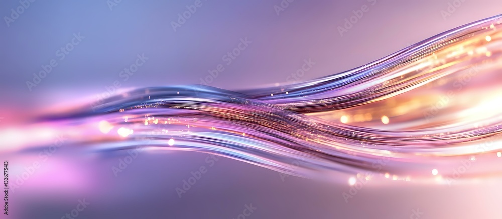 Poster abstract flowing lines with glowing golden and purple waves create dynamic motion against blurred ba
