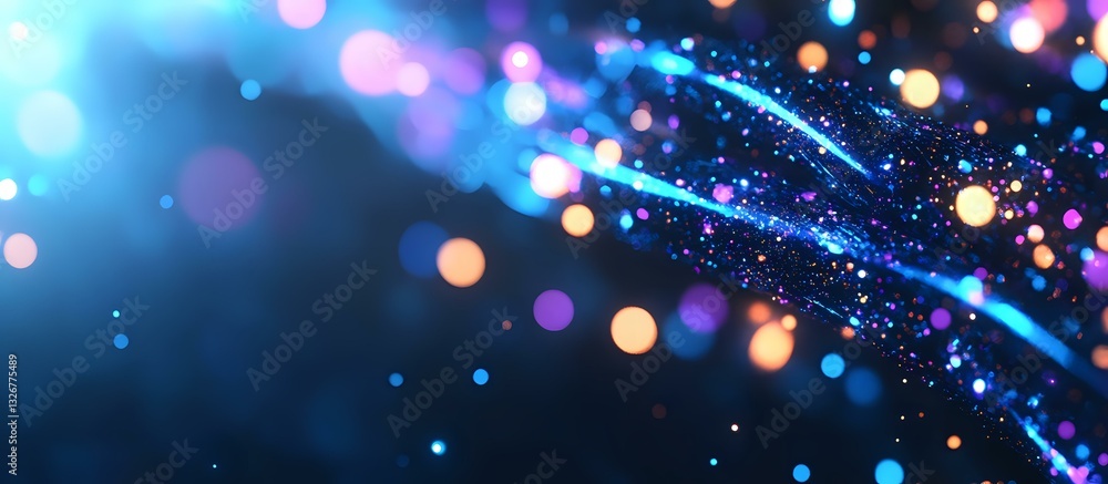 Aufkleber glowing blue and purple bokeh lights with shimmering particles creating magical atmosphere against d
