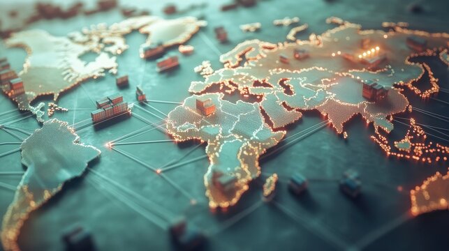 Stylized World Map with Supply Chain Nodes