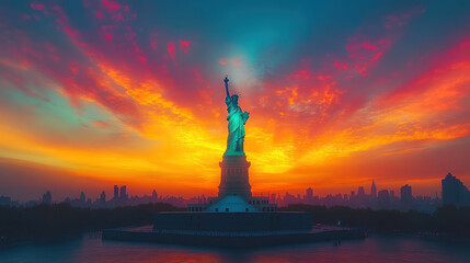 Colorful Sunset over Modern Skyscraper