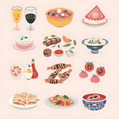 icon, illustration set for food and drink