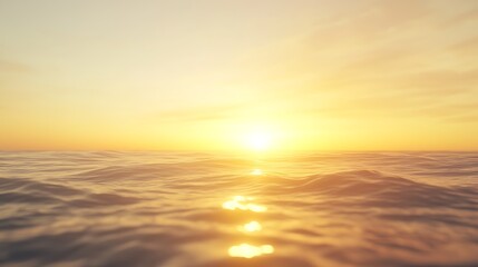 Fototapeta premium Golden sunset over calm ocean waves, reflecting warm hues.