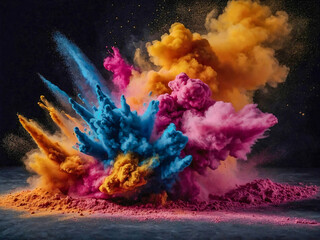Colorful powder explosion on dark background.