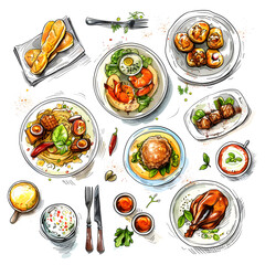 icon, illustration set for food and drink