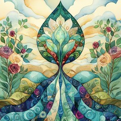 Vibrant illustration of flowing nature-inspired patterns and flowers.