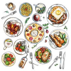 icon, illustration set for food and drink
