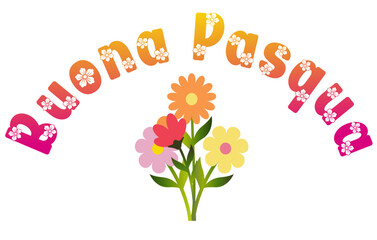 Buona Pasqua - Happy Easter written in Italian - pink color with flower - picture, poster, placard, banner, postcard, card, silhouette, cricut and sublimation