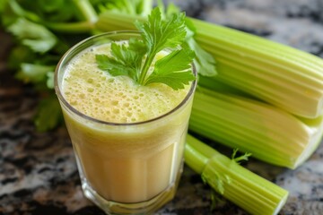 Fresh Green Celery Smoothie Drink with Clean Lines and Healthy Ingredients