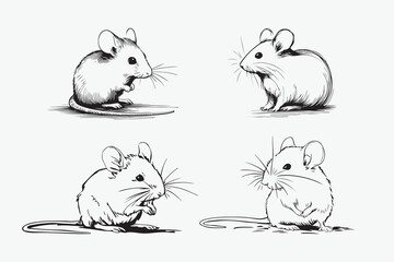 Cute hand-drawn mouse sketch illustration bundle 