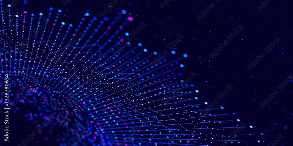 Poster big data complex round graph. quantum computing universe. cyber space of ai technology. futuristic g