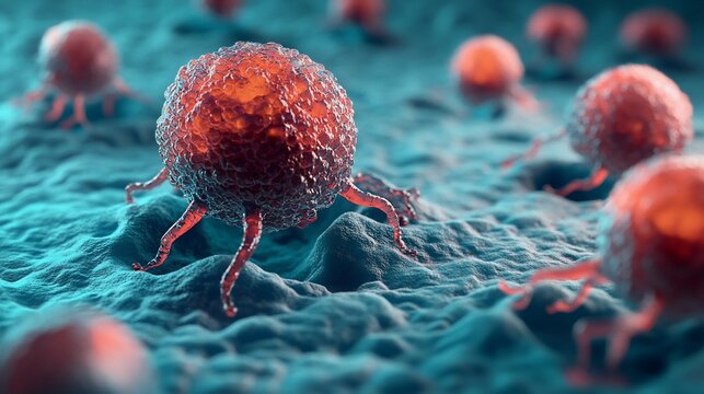 Microscopic Cancer Cells Spreading on Tissue Surface