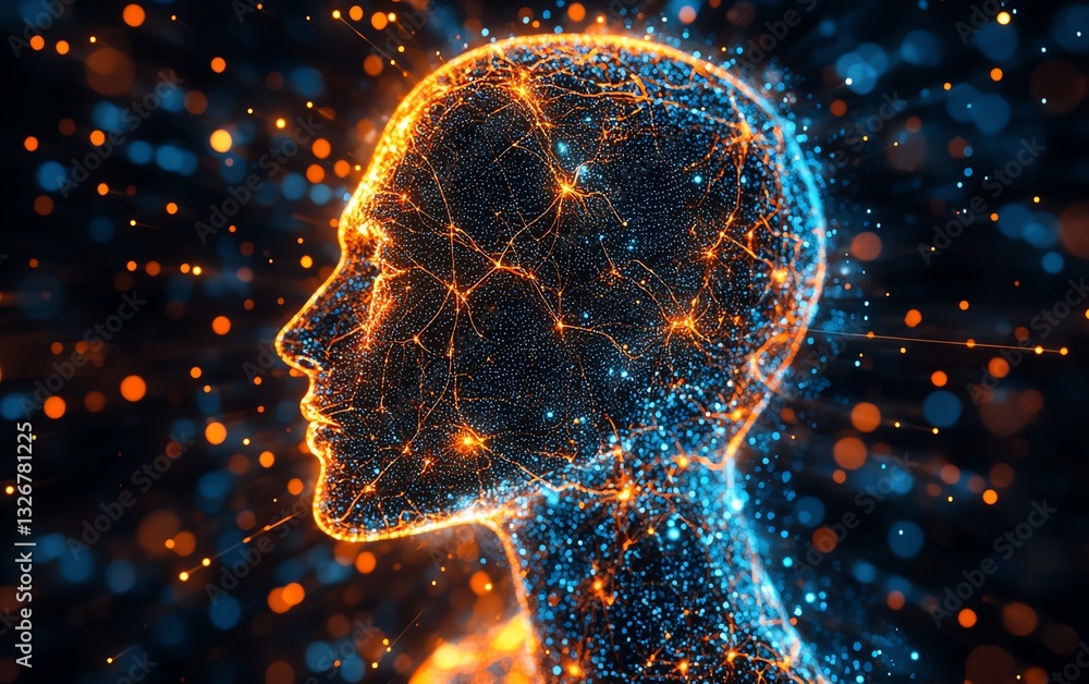 Poster a futuristic visual of psychological intelligence, displaying the intricate cognitive functions and 