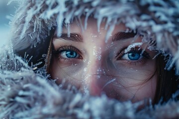 Winter Beauty. Beautiful Fashion Model Girl portrait with frozen Snow ice pieces. Neural network ai generated