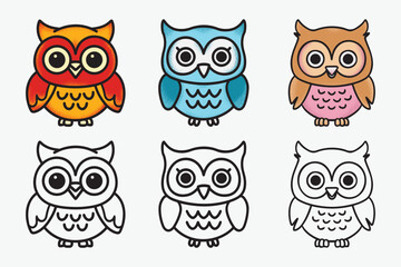 Fototapeta premium Owl illustration, minimalist outline owl and colorful mascot owl design