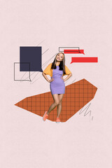 Composite art 3d creative image collage of happy girl dance communication speech bubble dialogue...
