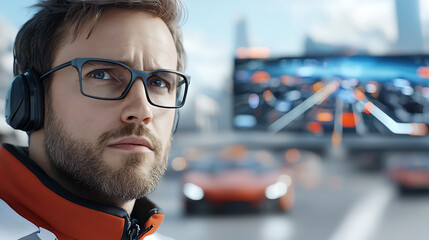 Intelligent transportation control room action urban environment technology showcase futuristic setting close-up view advanced mobility concept