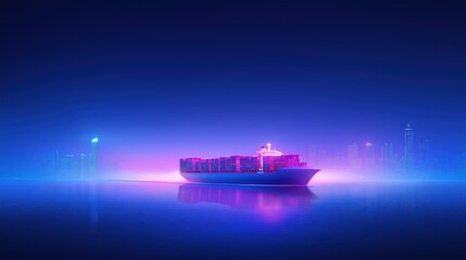Container ship at sea at night
