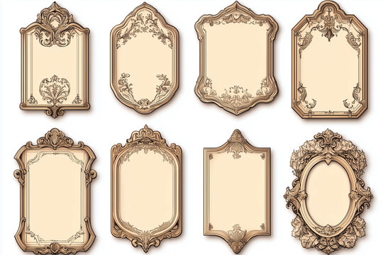Old fashioned die-cut frame contour collection. Vintage vector shapes for retro style ticket, Christmas gift tag, greeting card frame, cardboard die cut knife pattern. Victorian style tag templates.