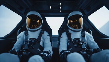 Scene inside the cabin of two astronauts