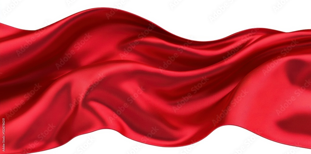 Poster deep red fabric waves gracefully against a white background. the rich color and luxurious texture ar