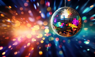 colorful party background with hanging disco ball animation - Powered by Adobe