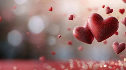 Obraz premium Floating heart-shaped confetti celebration romantic atmosphere digital artwork colorful background close-up view love concept for special occasions