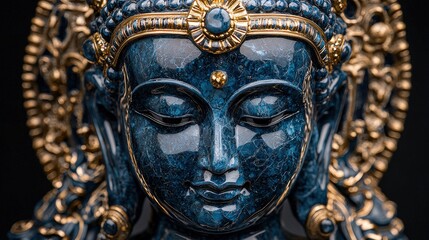 Serene Blue Buddha Statue Intricate Detail and Spiritual Tranquility