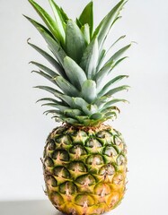 Fototapeta premium Single Ripe Pineapple with Fresh Green Leaves Isolated on White Background