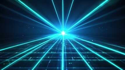 Obraz premium Glowing green blue neon laser lines abstract background. Futuristic hi-tech vector design.