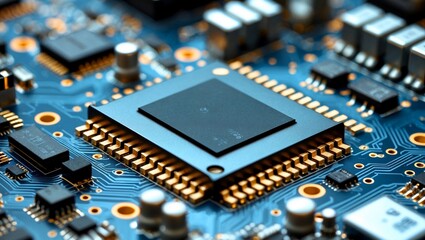 Close up of computer circuit board with processor