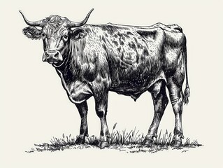 Hand drawn vintage illustration of cows in a graphic clean lines artwork