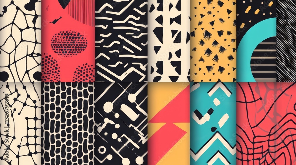 Aufkleber a collection of seamless patterns featuring abstract geometric shapes, perfect for web or app design