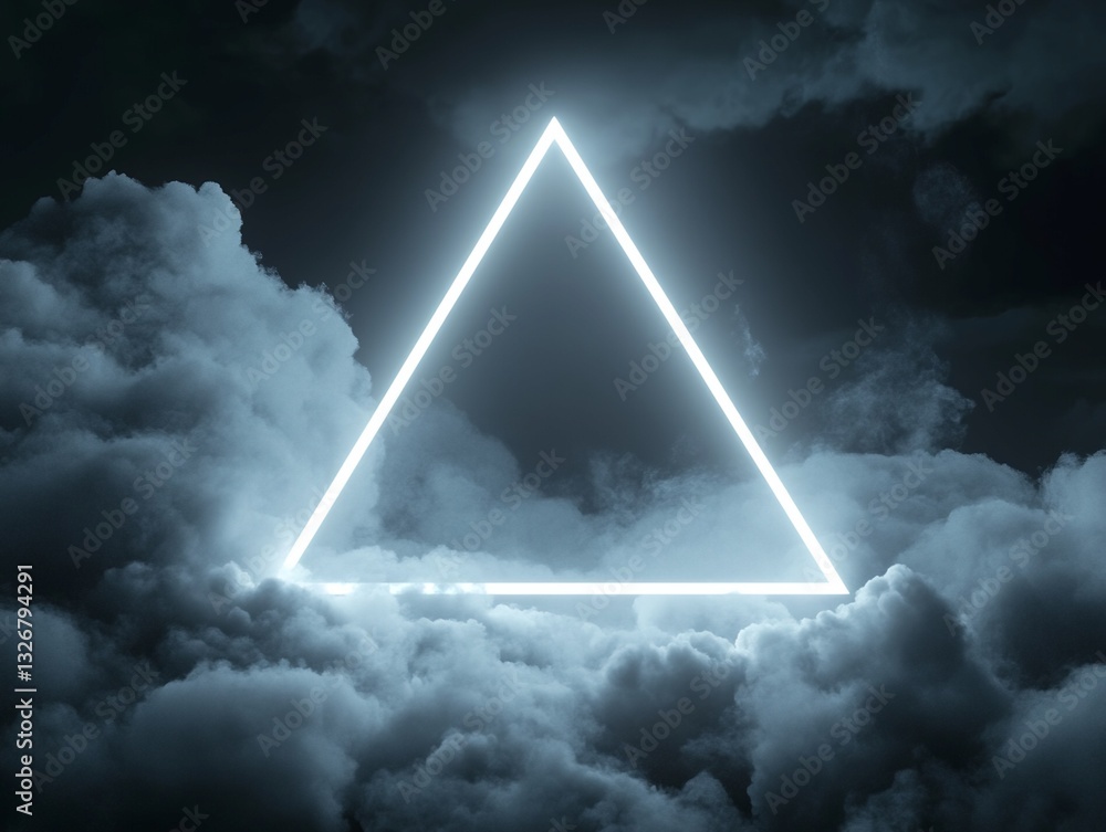 Poster neon triangle frame in cloudy environment