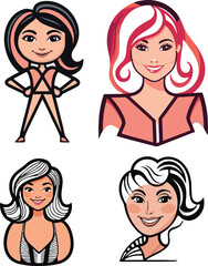 female cartoon character vector mascot illustration white background