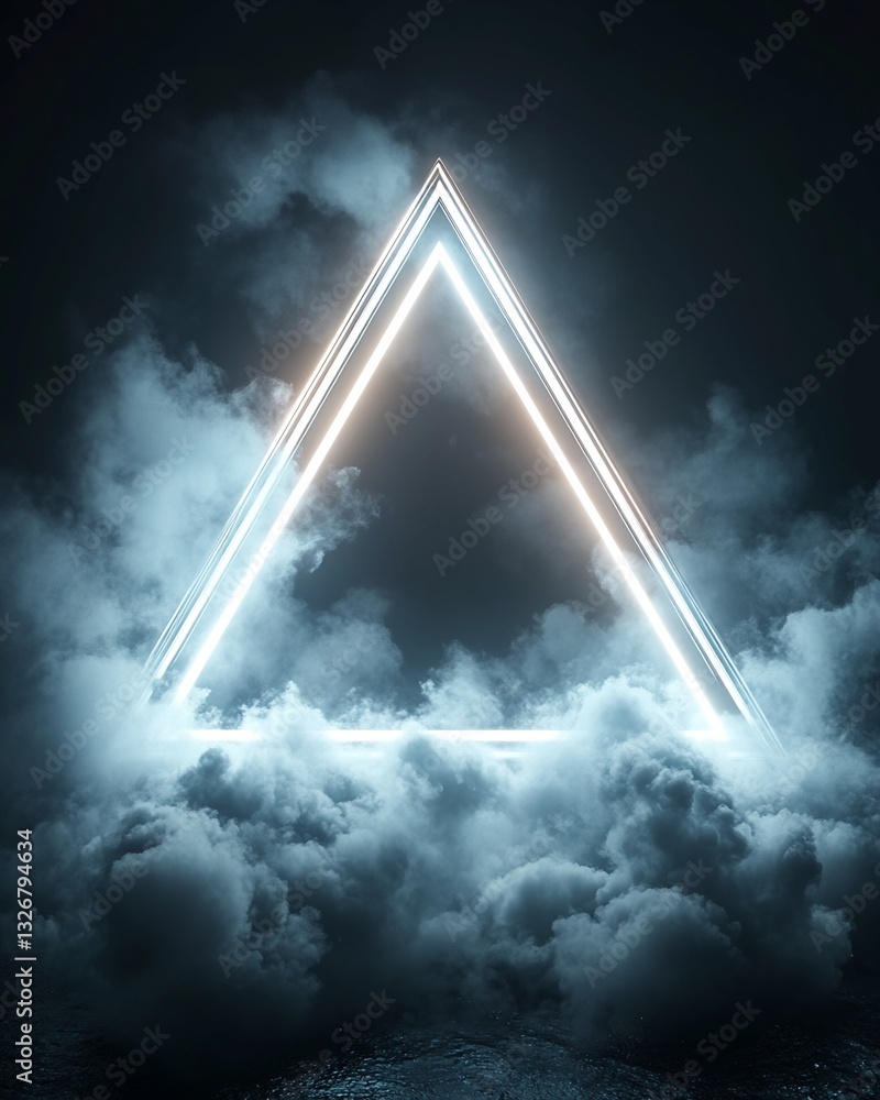 Poster illuminated triangular frame in smoky environment