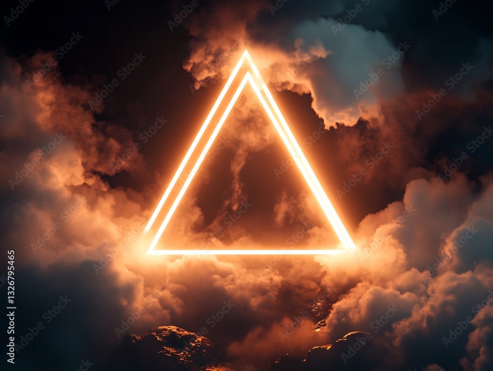Poster illuminated triangular frame in cloudy landscape