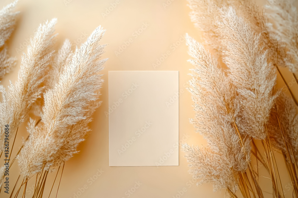 Poster white frame with a white background and a bunch of straws in the background. the frame is empty and 