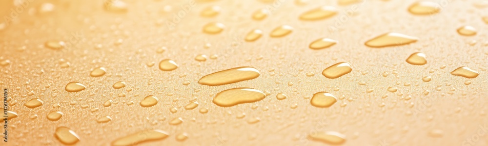 Aufkleber water droplets on a golden surface create a shimmering effect.