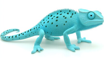 Obraz premium Vibrant Blue Chameleon With Spotted Scales Posed Elegantly Against A White Background