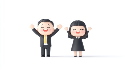 Joyful Business People: Celebrating Success with Smiles and Raised Arms