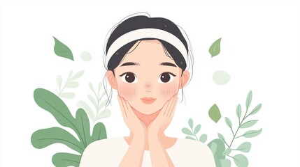 Fototapeta premium Cartoon girl skin care gesture