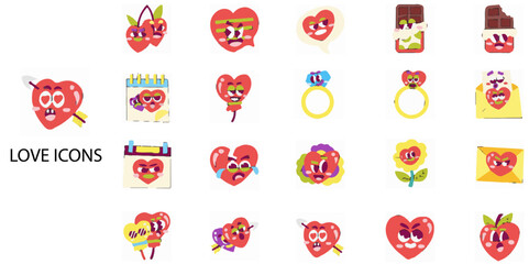 Love simple concept 24 colour icons set .Vector illustration.